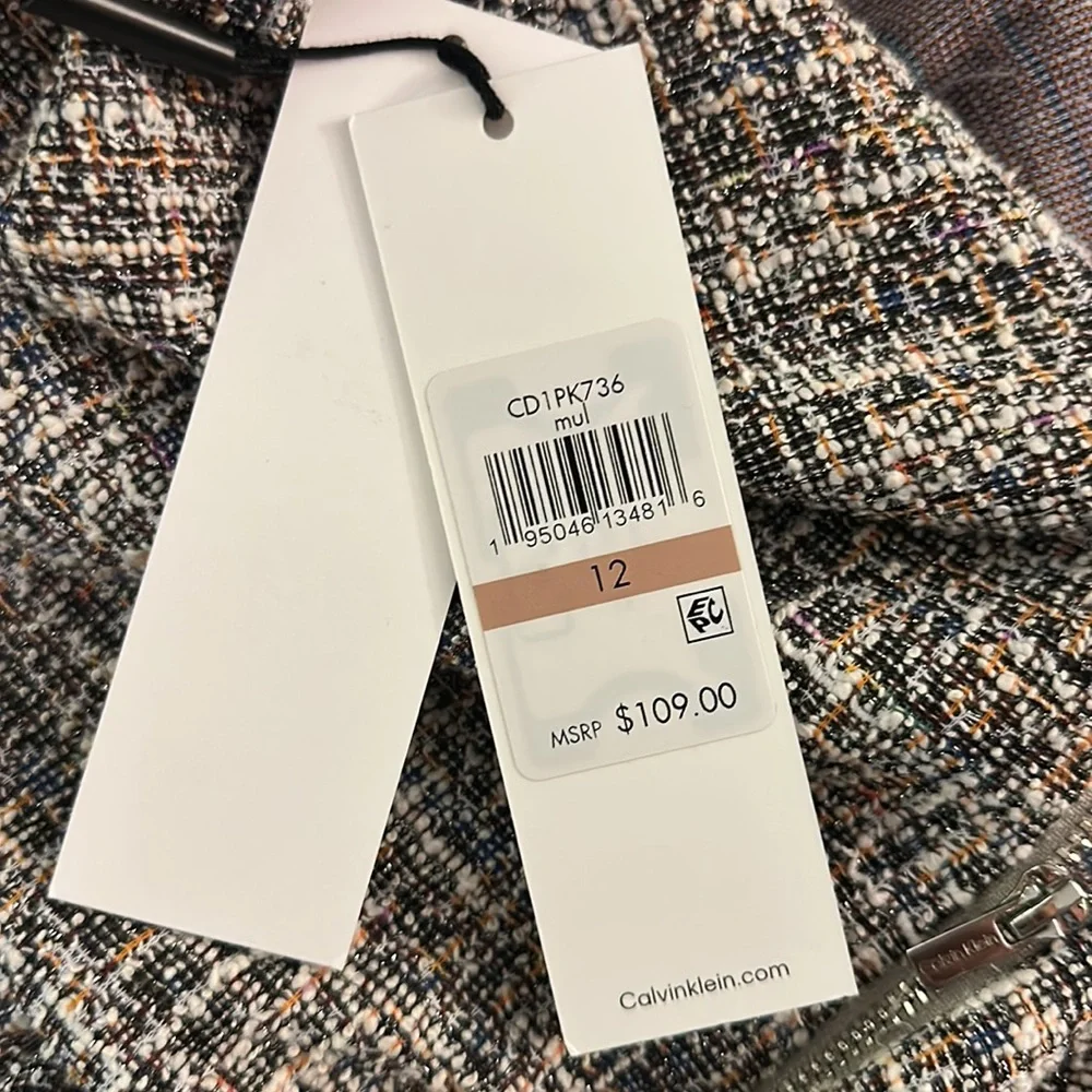 NWOT Calvin Klein Multi Boucle Career Sheath Shift Dress Short Sleeve Sz 12 - Picture 8 of 12